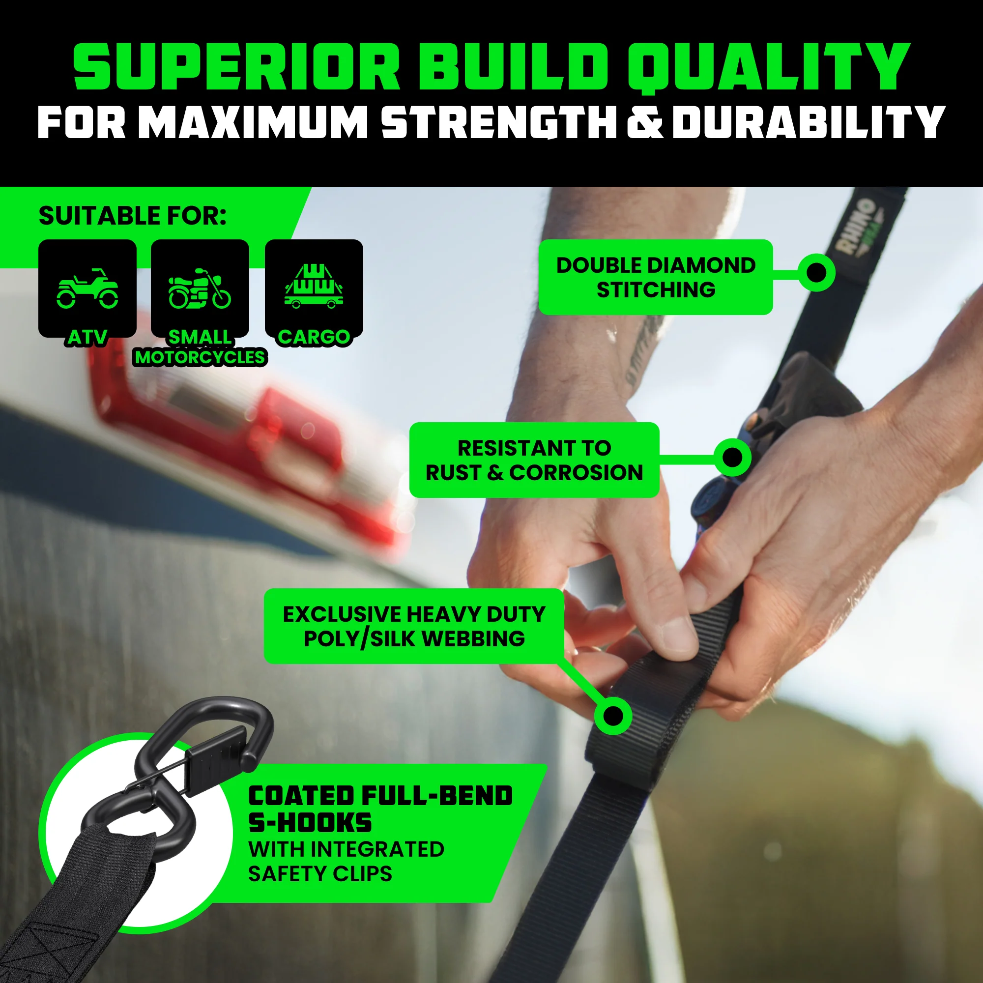 1" x 10' Retractable Ratchet Straps - Image 102