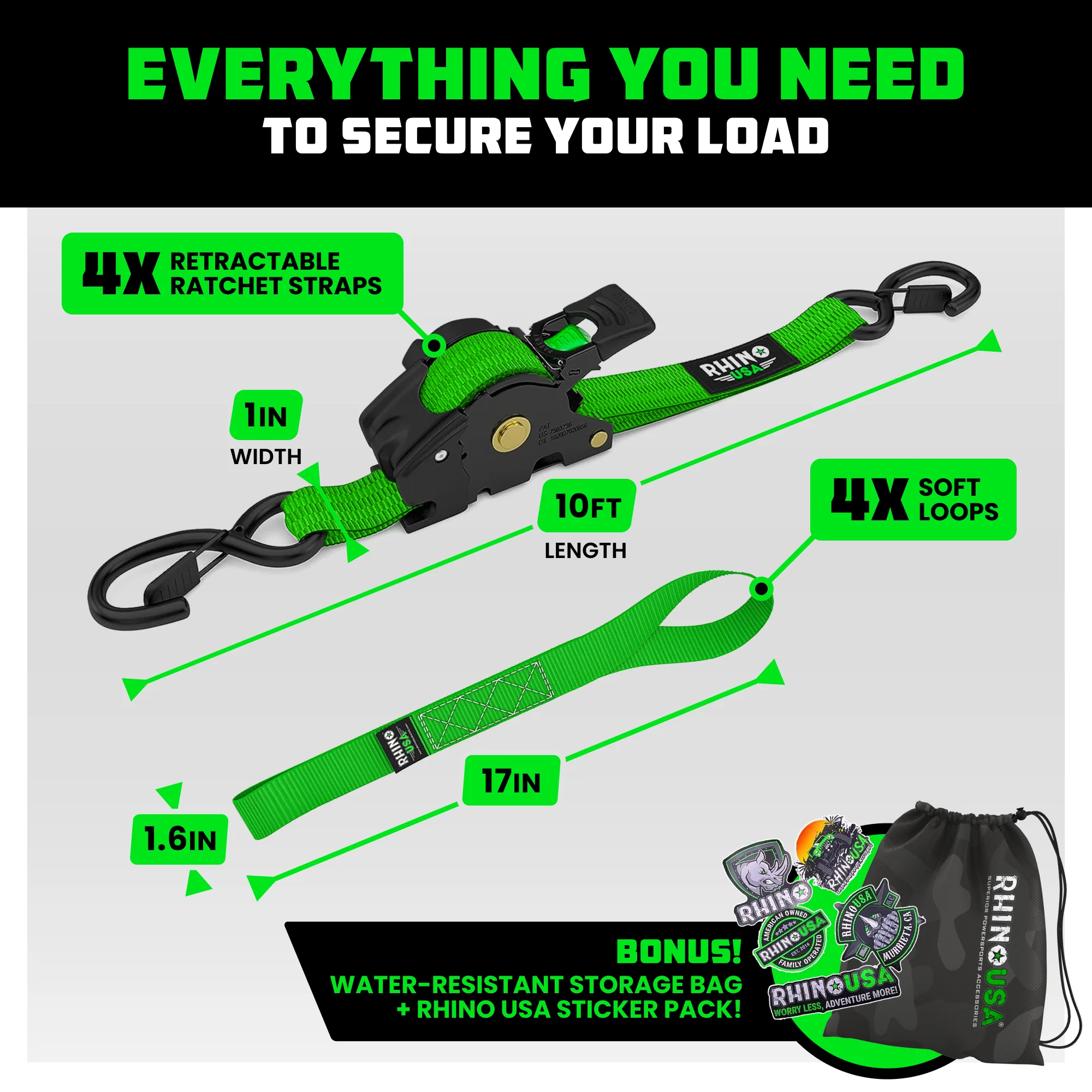 1" x 10' Retractable Ratchet Straps - Image 112