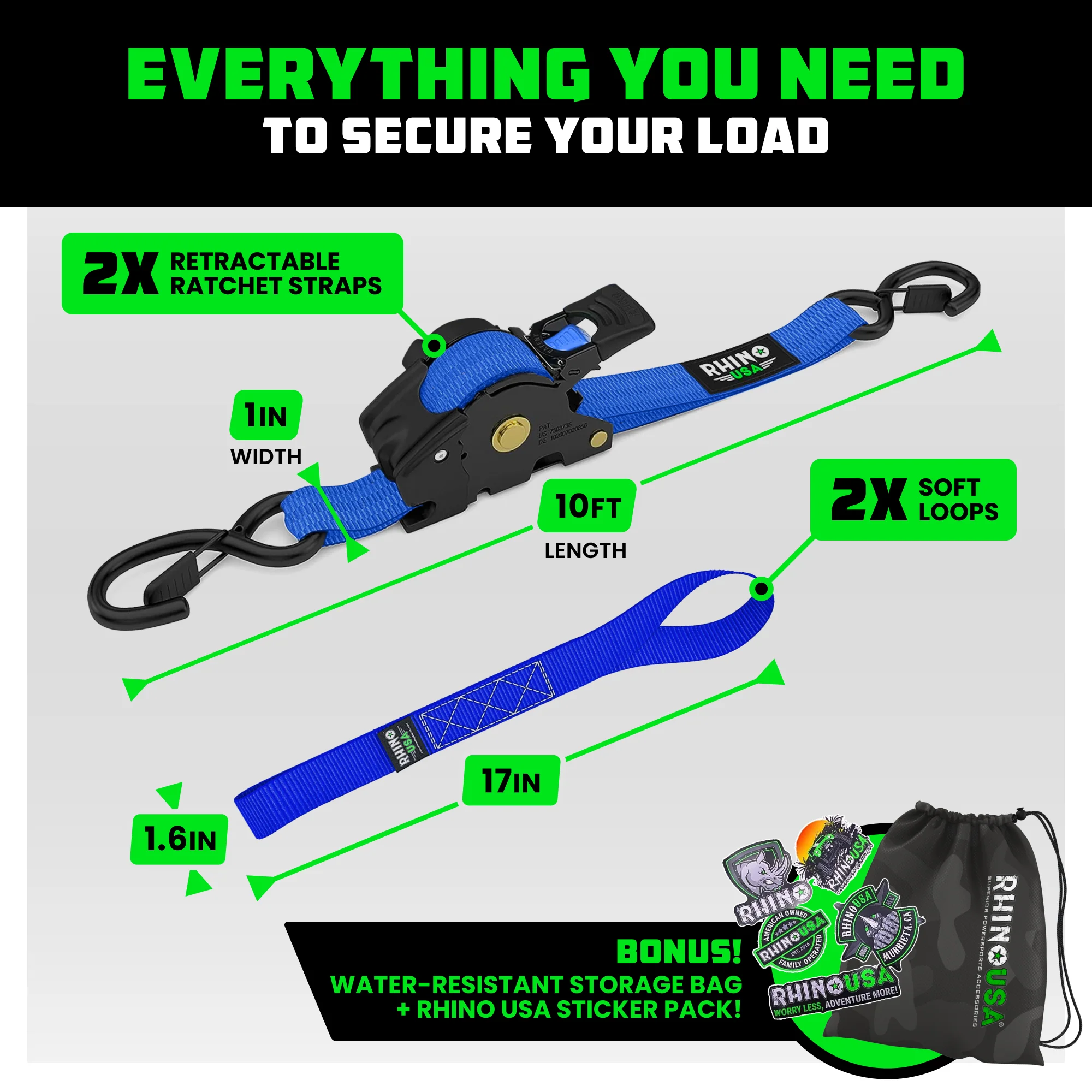 1" x 10' Retractable Ratchet Straps - Image 134