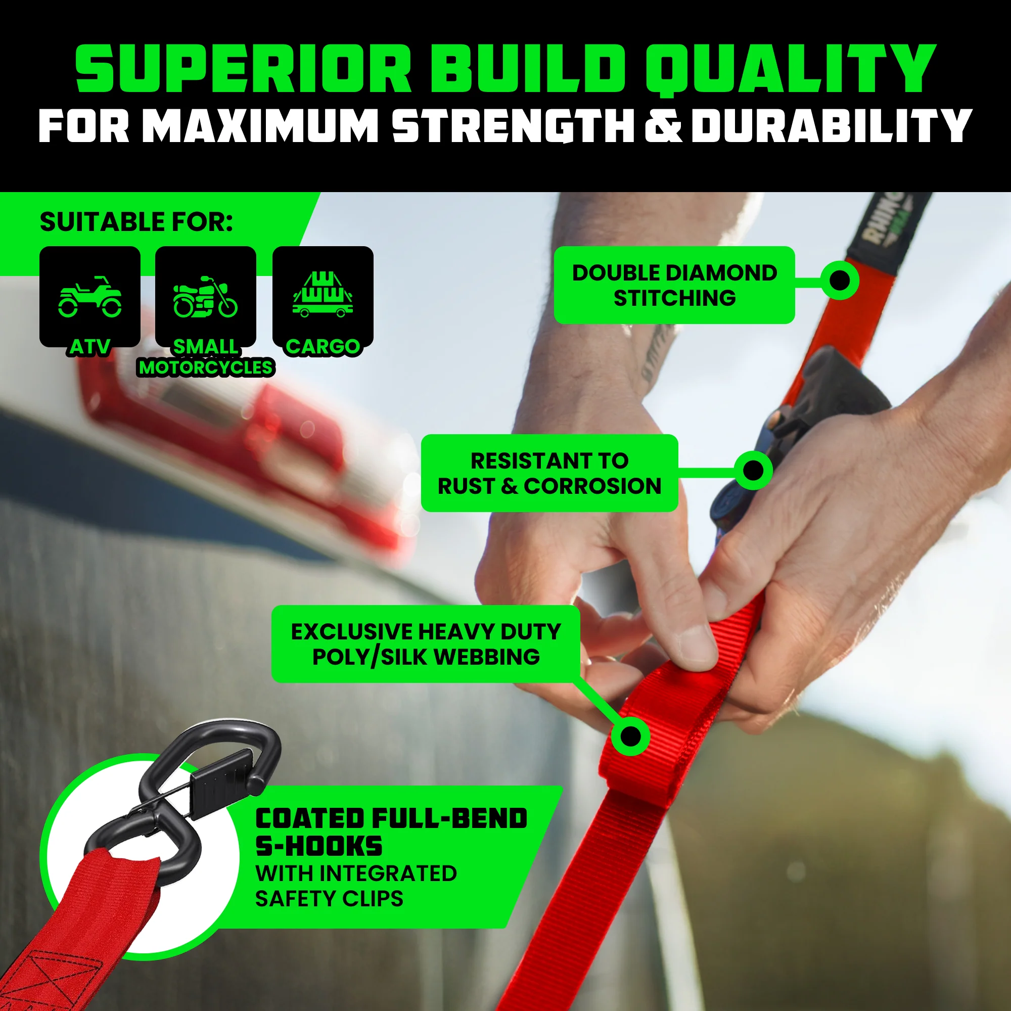1" x 10' Retractable Ratchet Straps - Image 145