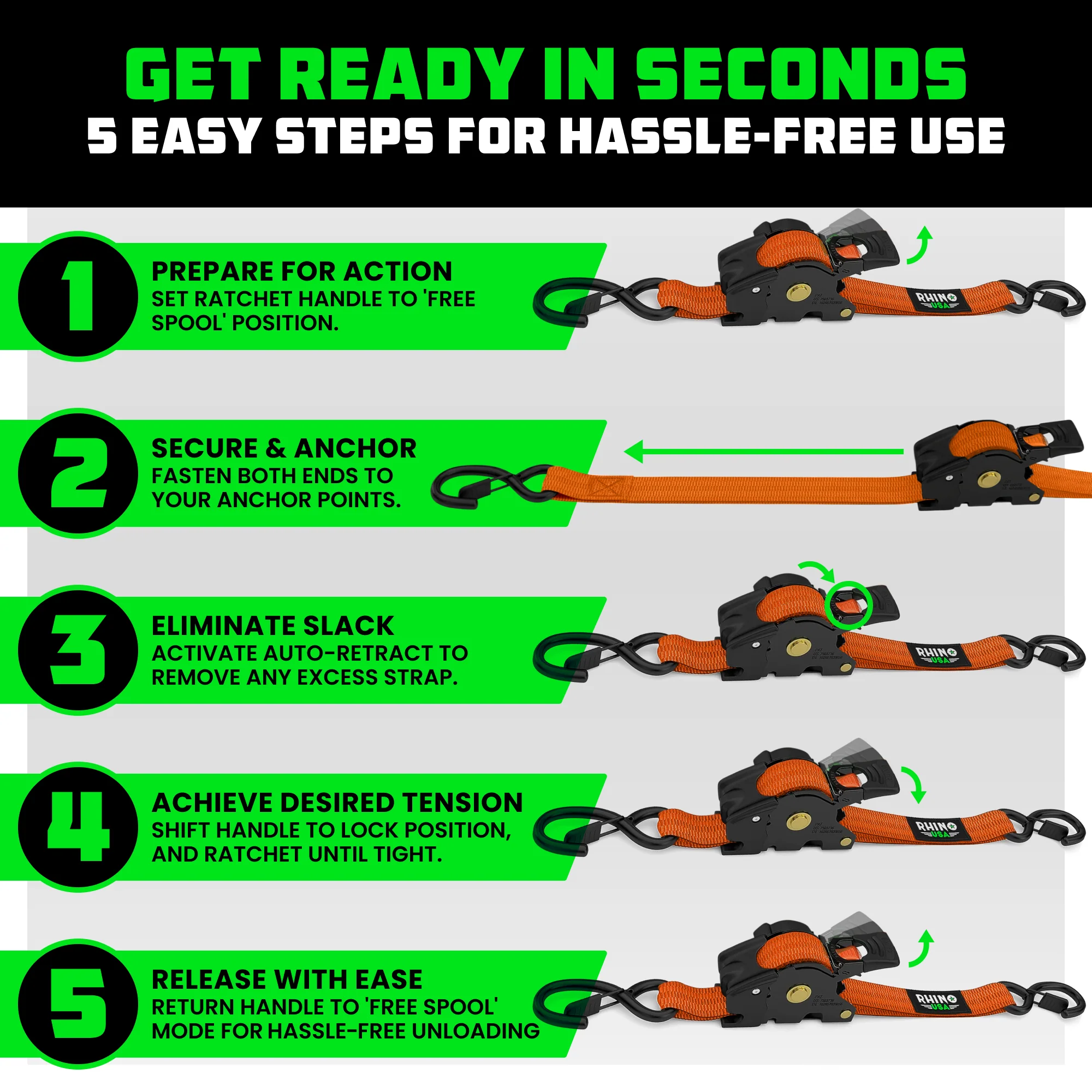 1" x 10' Retractable Ratchet Straps - Image 165