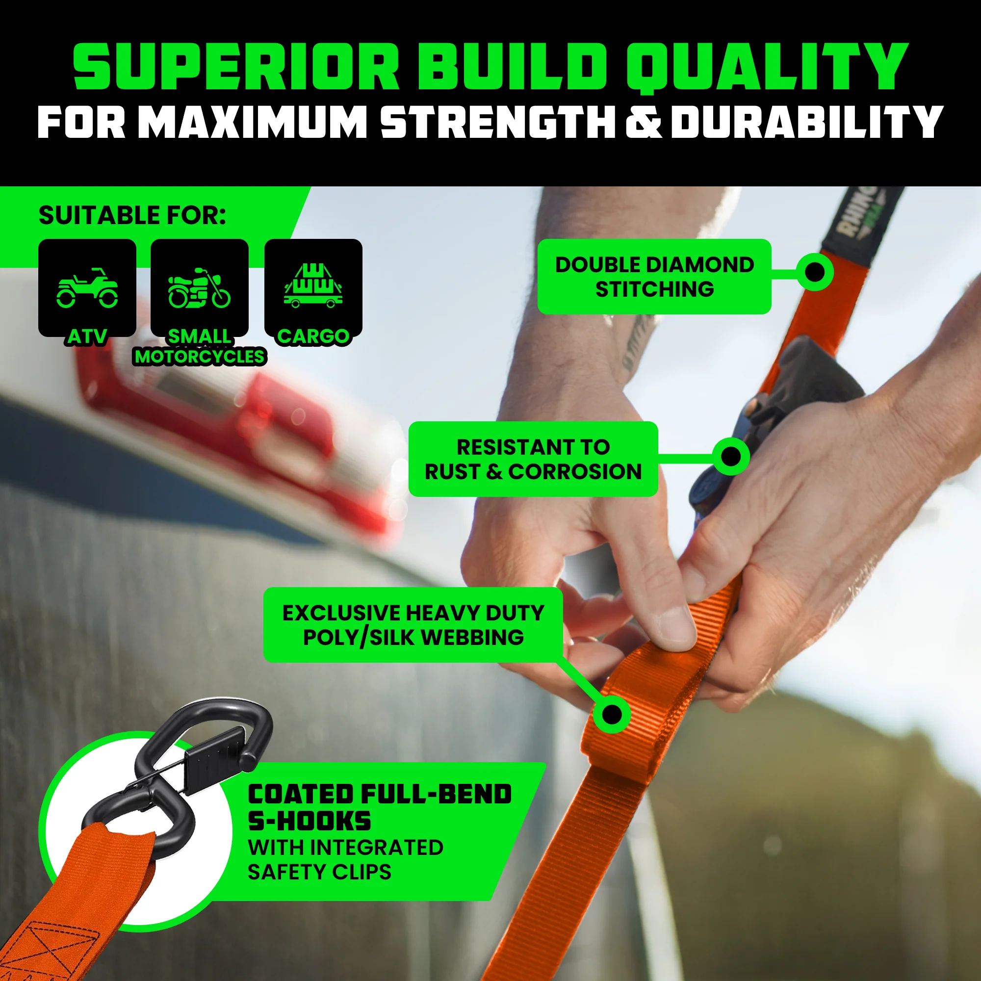 1" x 10' Retractable Ratchet Straps - Image 166