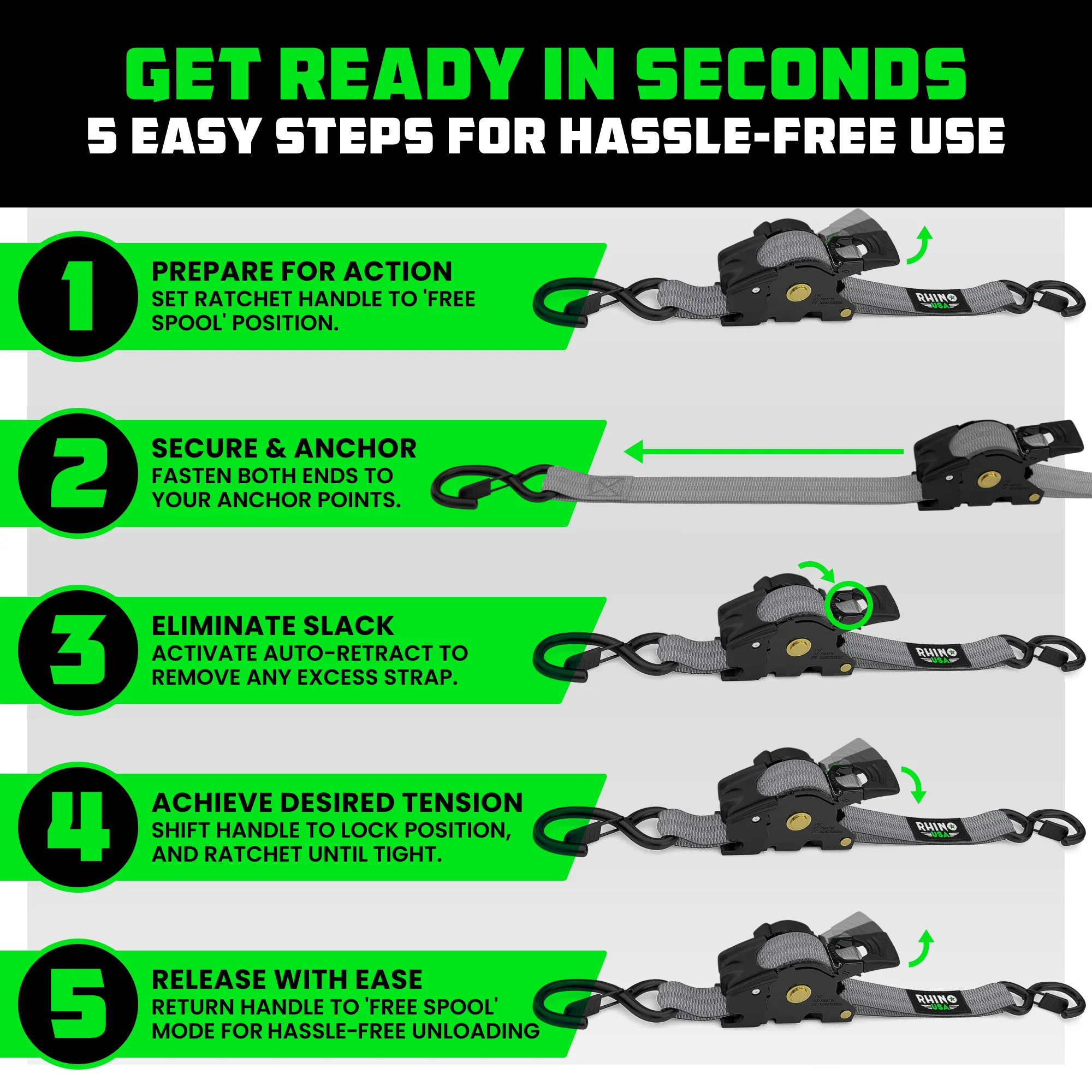 1" x 10' Retractable Ratchet Straps - Image 172