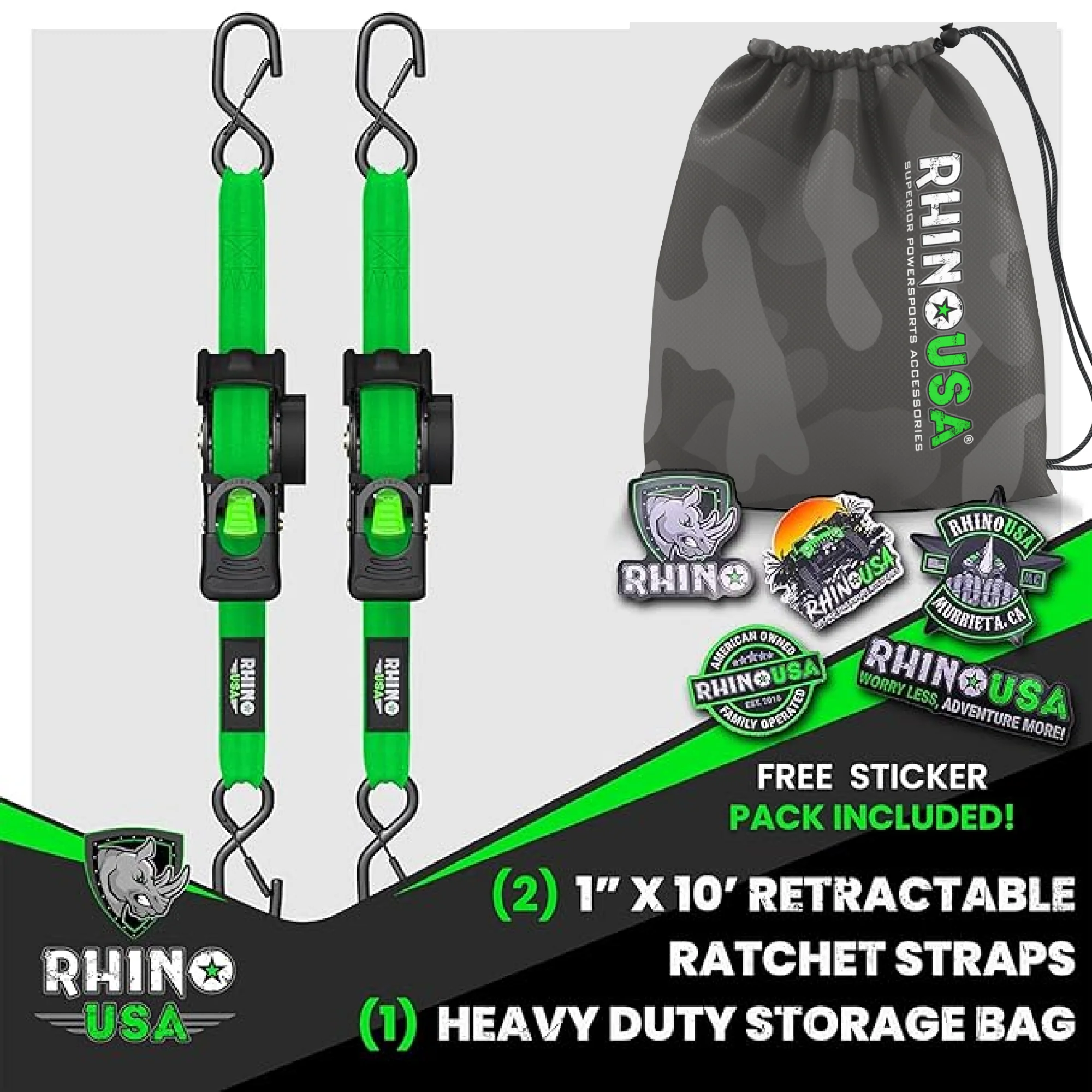 1" x 10' Retractable Ratchet Straps - Image 18