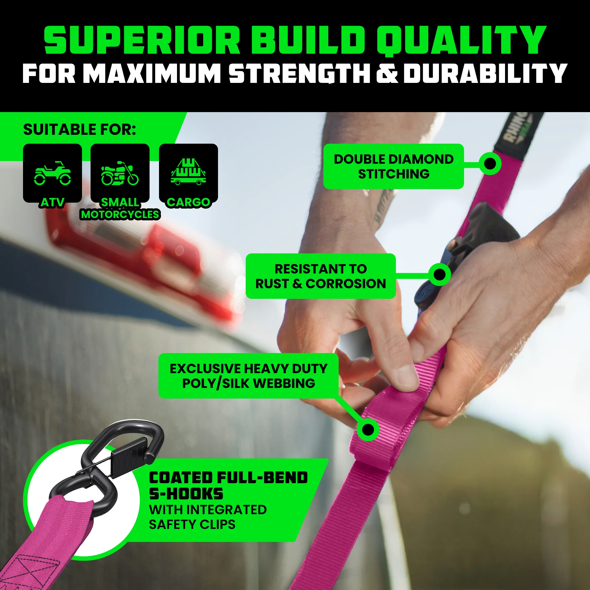 1" x 10' Retractable Ratchet Straps - Image 208