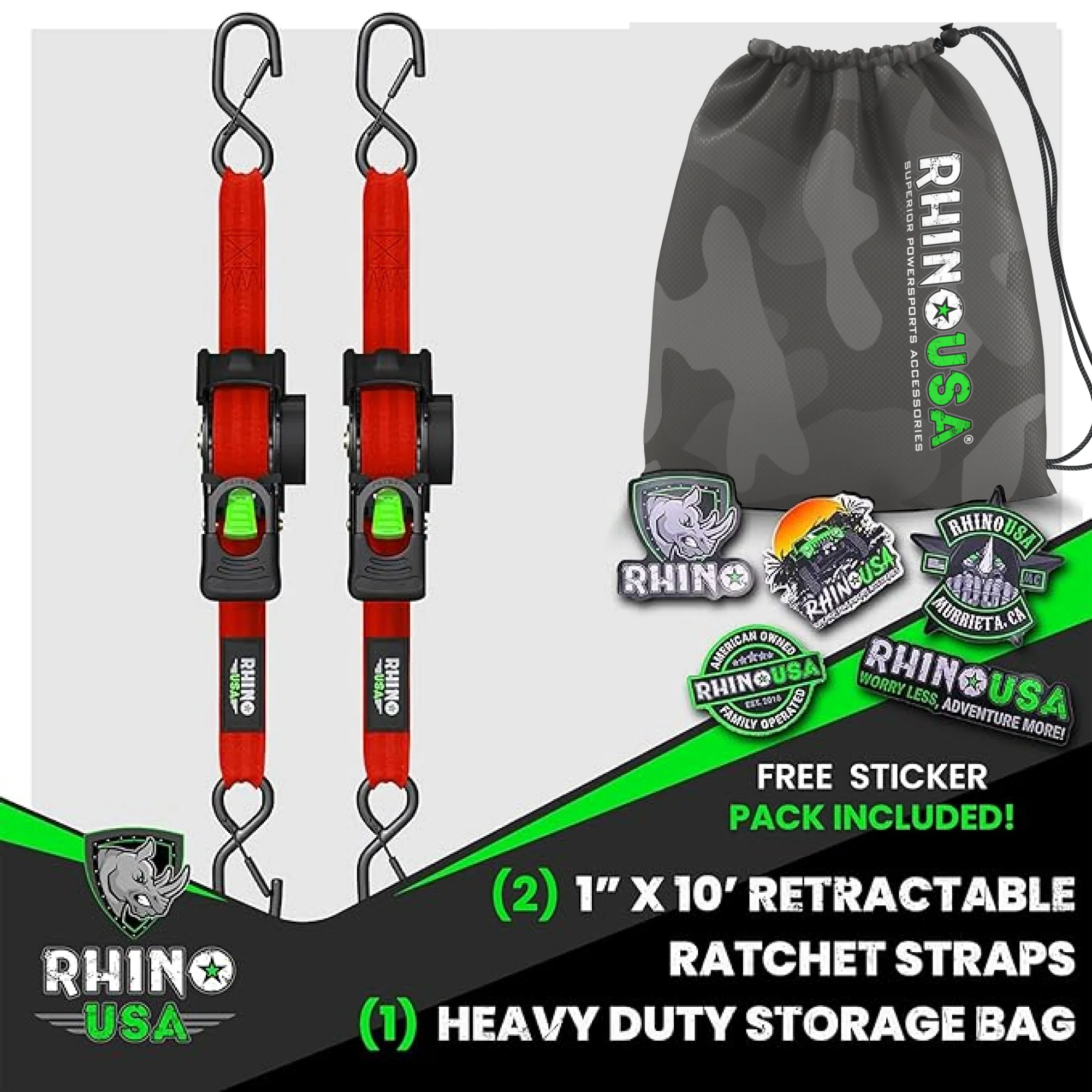 1" x 10' Retractable Ratchet Straps - Image 50