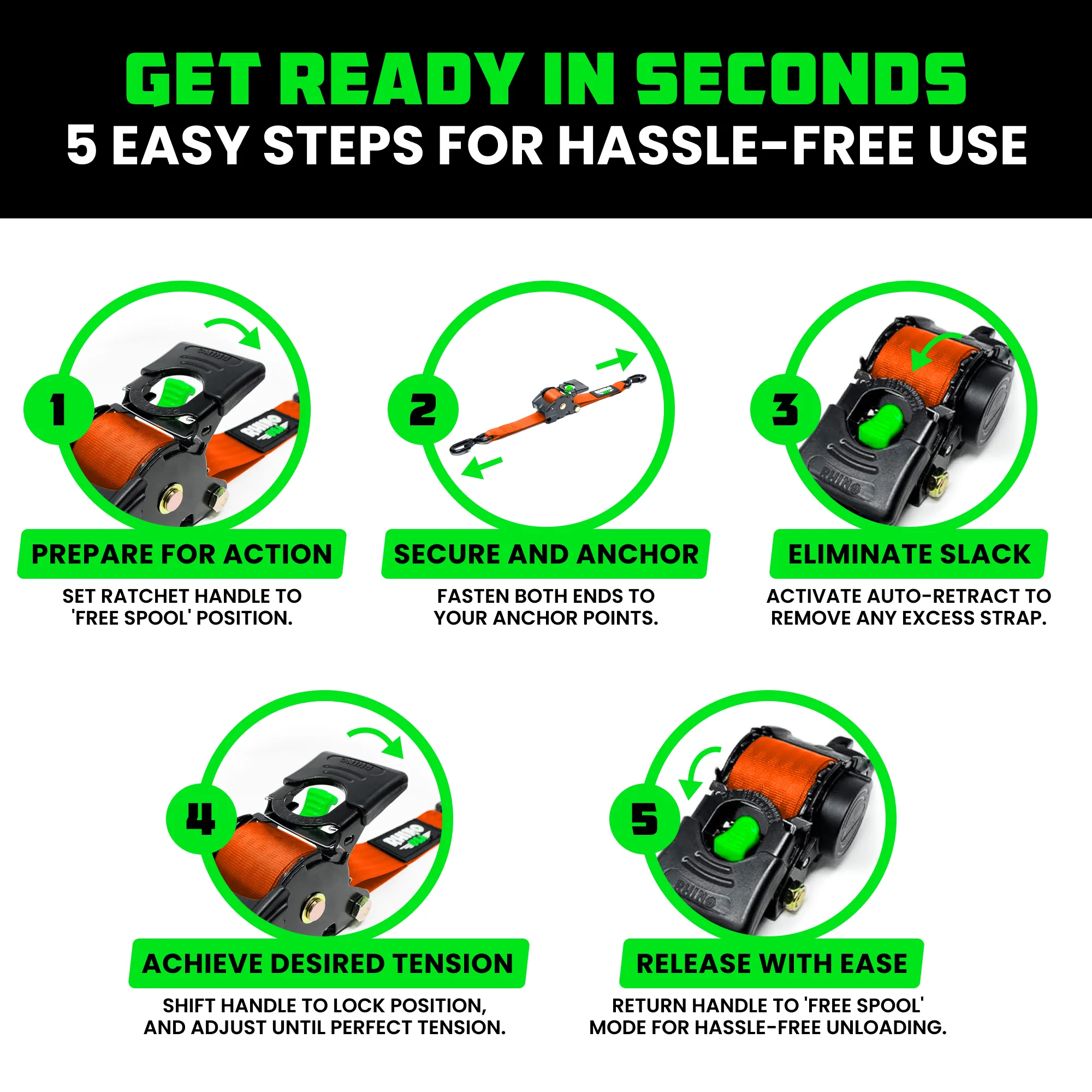 1" x 10' Retractable Ratchet Straps - Image 80
