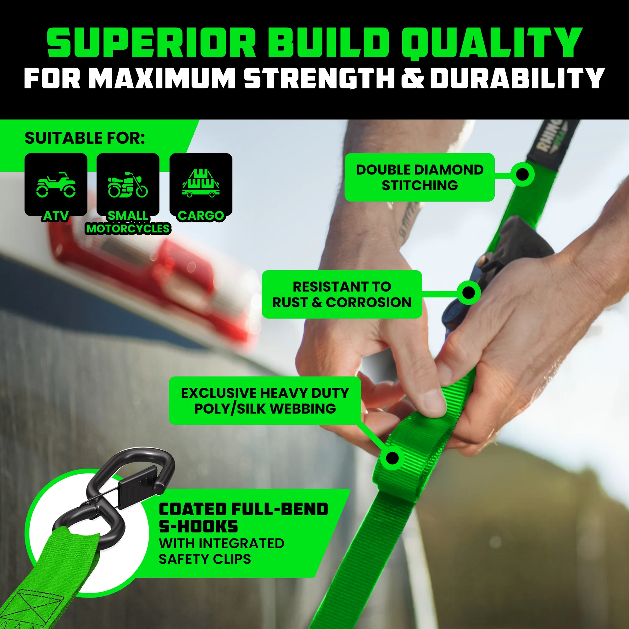 1" x 10' Retractable Ratchet Straps (Retail Packaging) - Image 15