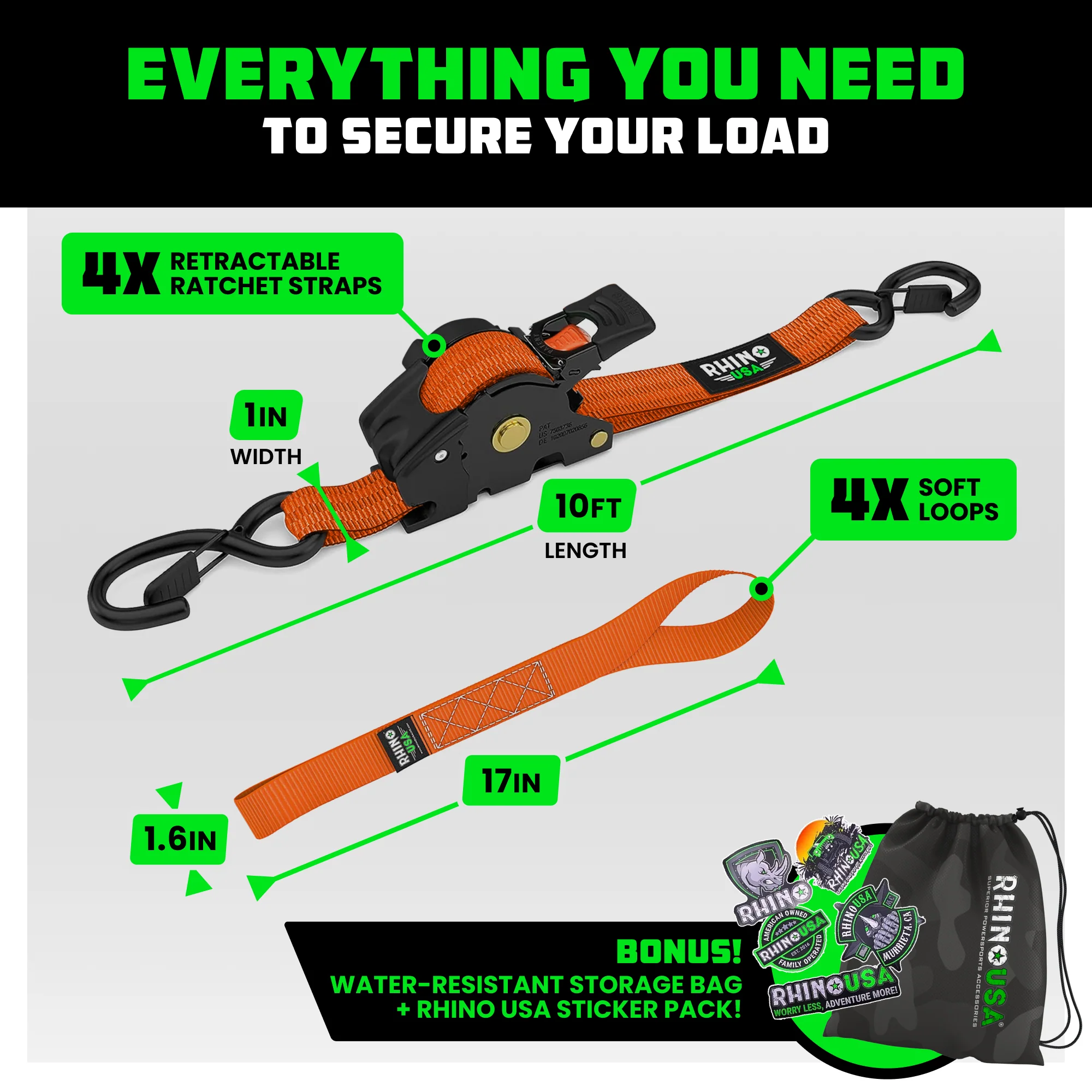 1" x 10' Retractable Ratchet Straps (Retail Packaging) - Image 19