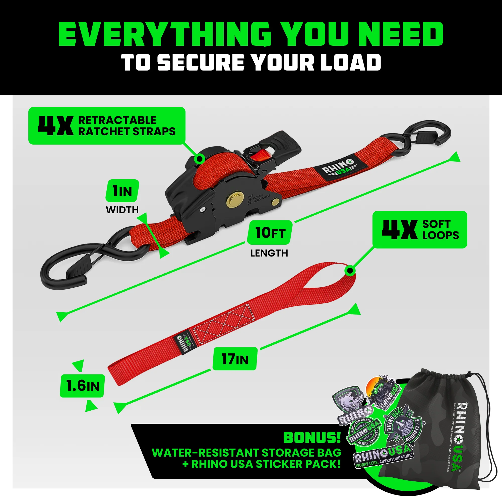1" x 10' Retractable Ratchet Straps (Retail Packaging) - Image 25