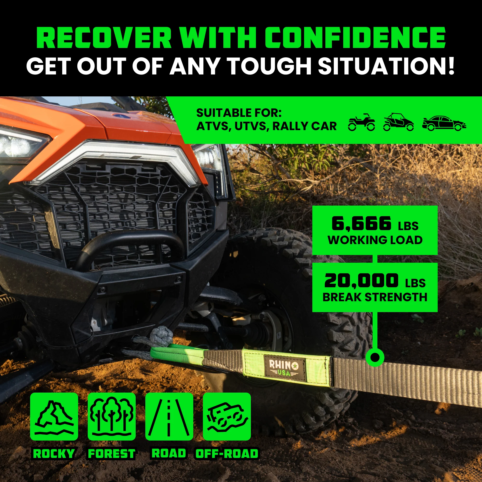 2" x 20' Ultimate Recovery Tow Strap - Image 17