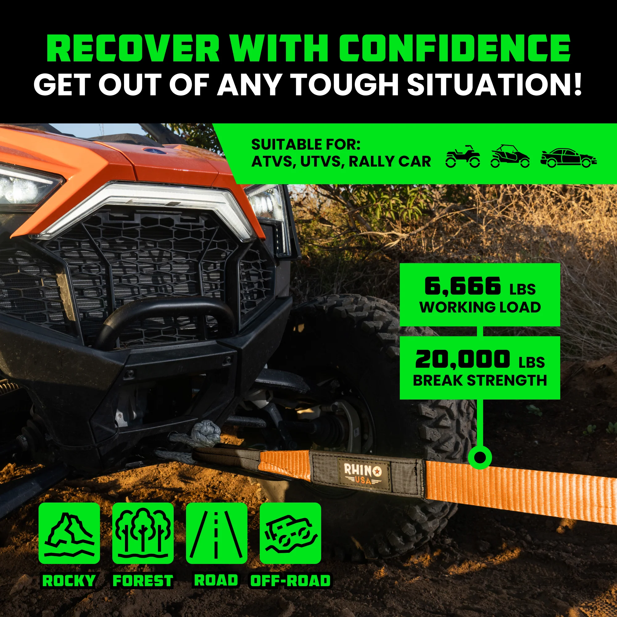2" x 20' Ultimate Recovery Tow Strap - Image 33