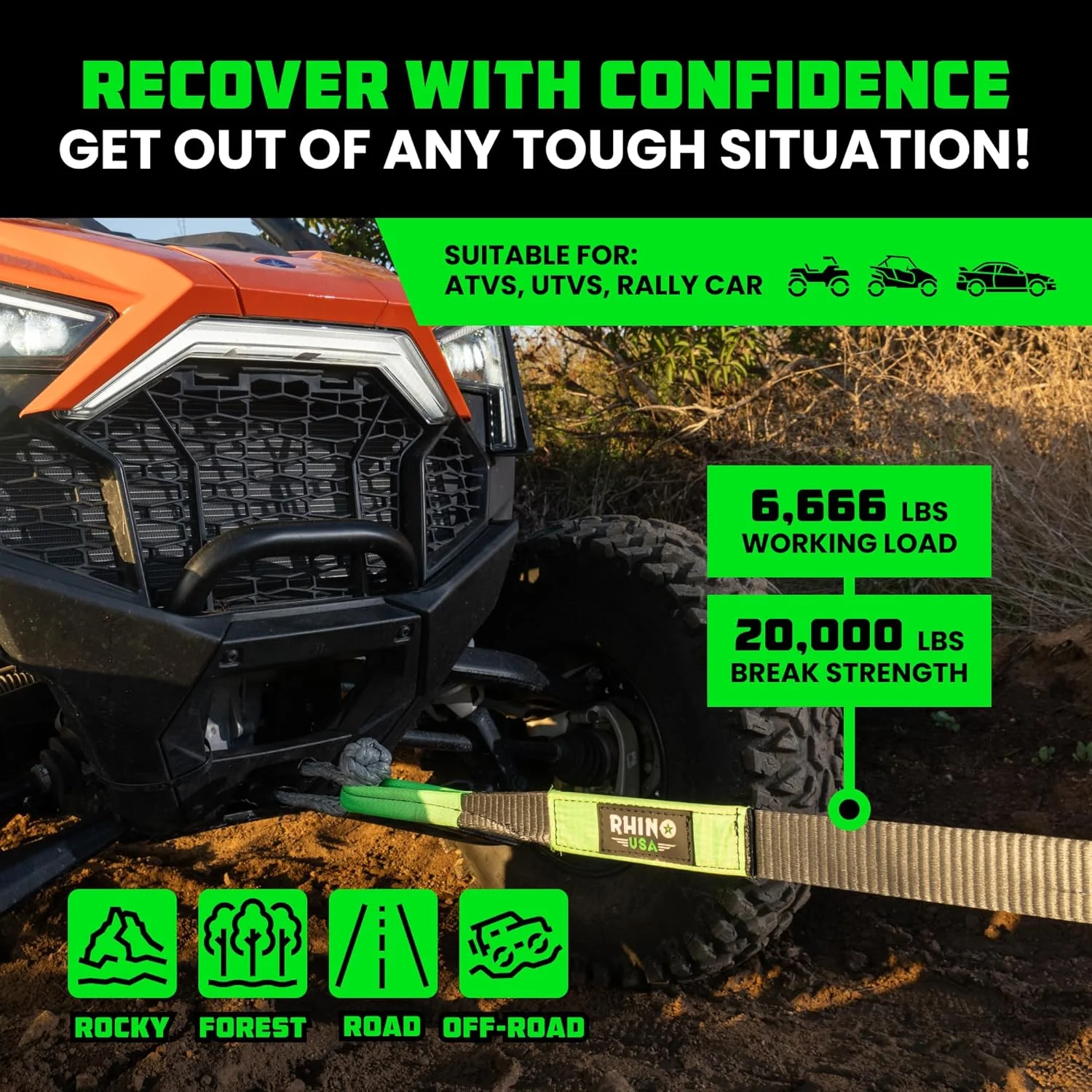 2" x 20' Ultimate Recovery Tow Strap - Image 7