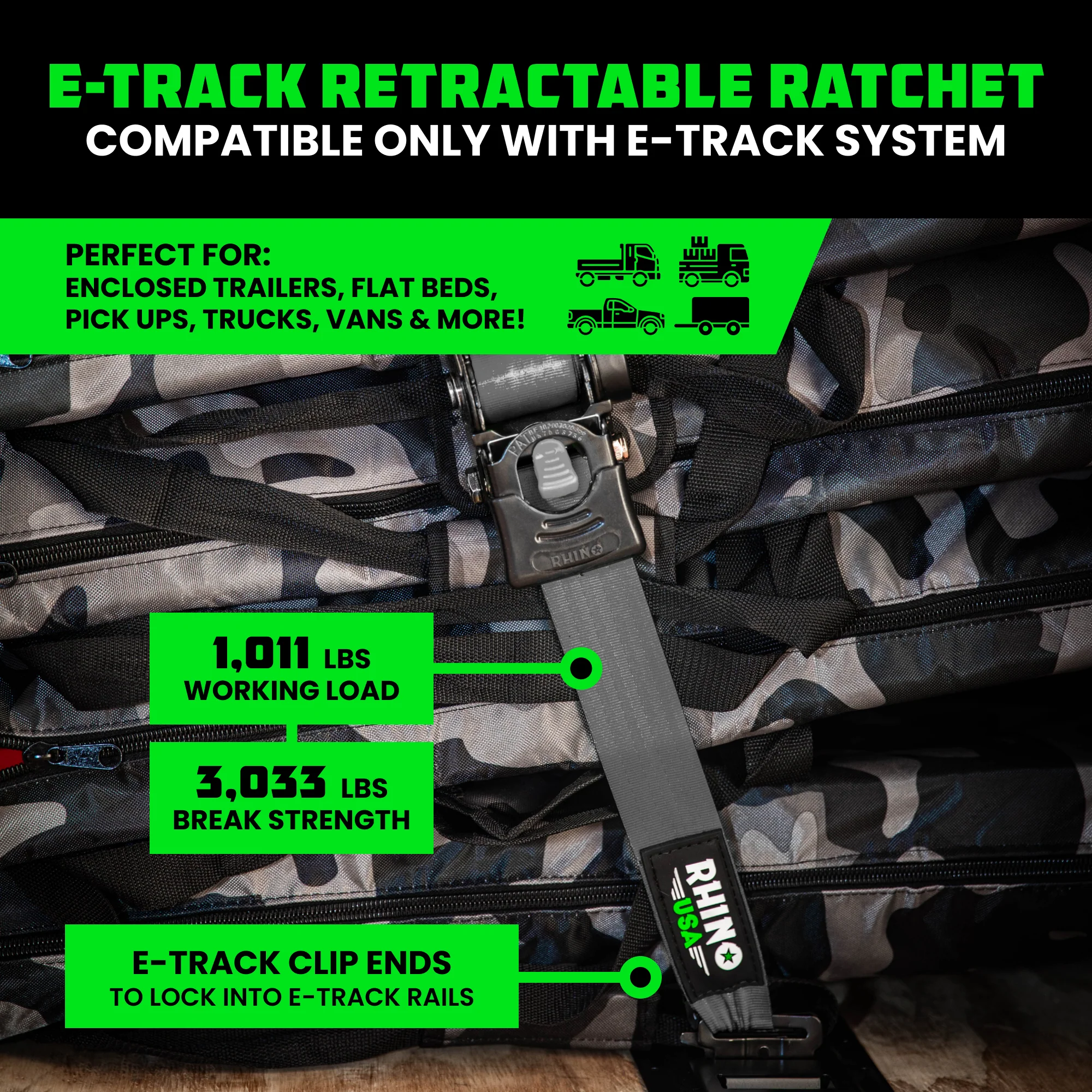 2" x 10' Retractable E-Track Ratchet Straps - Image 14