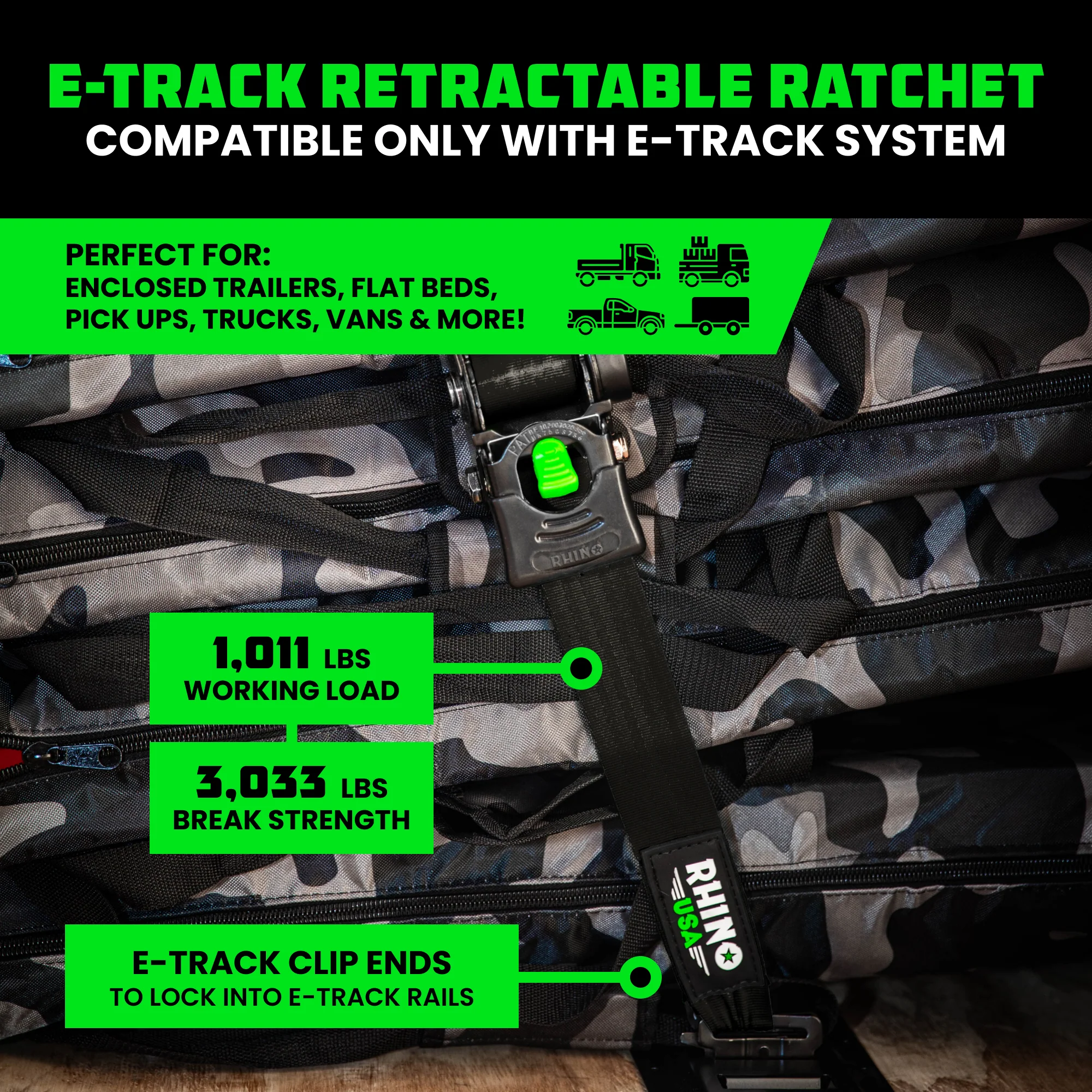 2" x 10' Retractable E-Track Ratchet Straps - Image 21