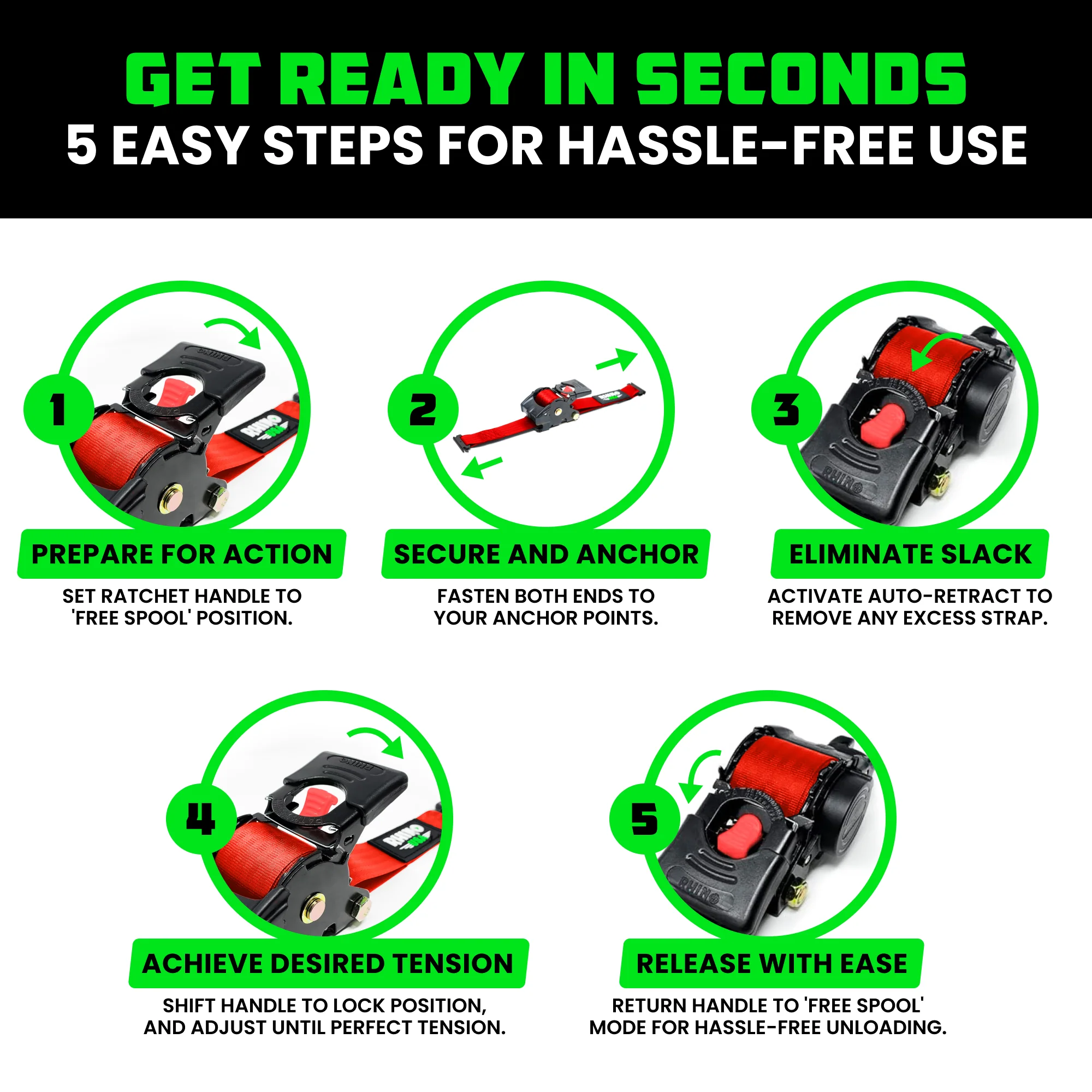 2" x 10' Retractable E-Track Ratchet Straps - Image 37