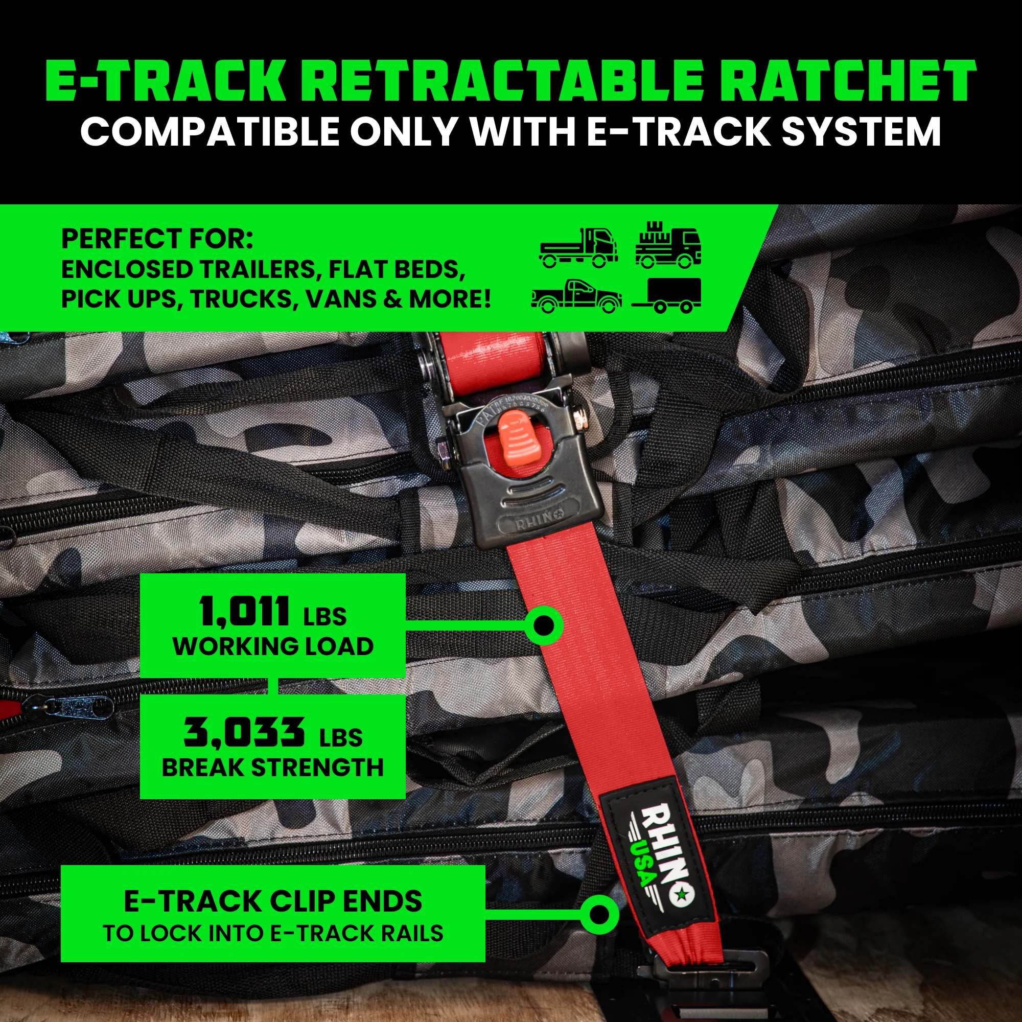 2" x 10' Retractable E-Track Ratchet Straps - Image 47