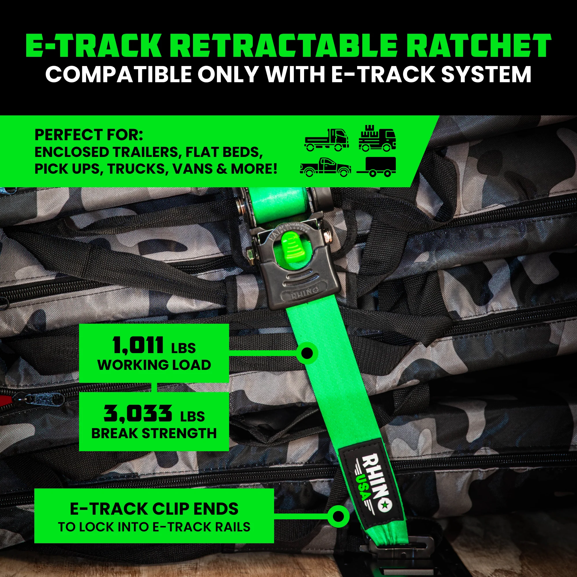 2" x 10' Retractable E-Track Ratchet Straps - Image 54