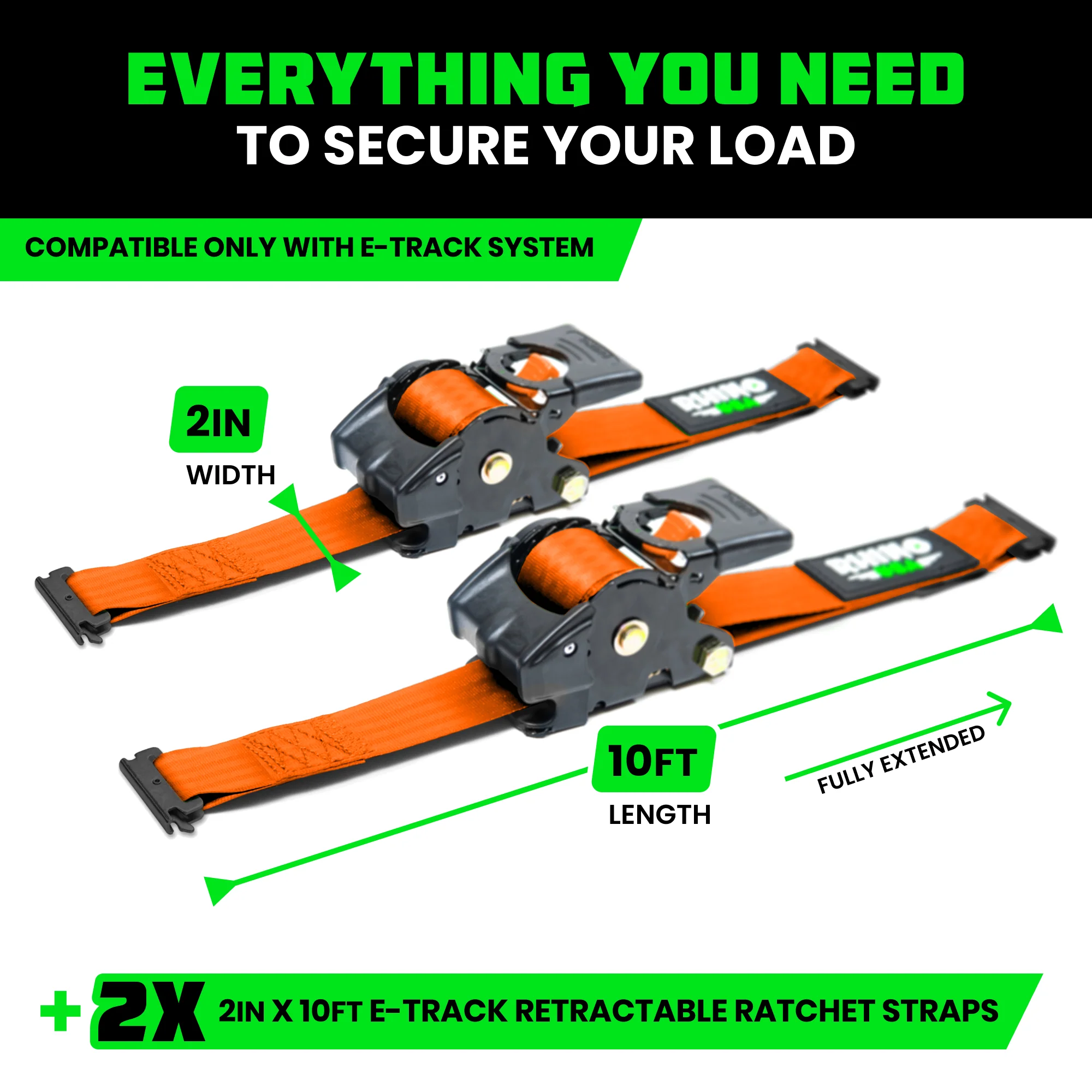 2" x 10' Retractable E-Track Ratchet Straps - Image 76