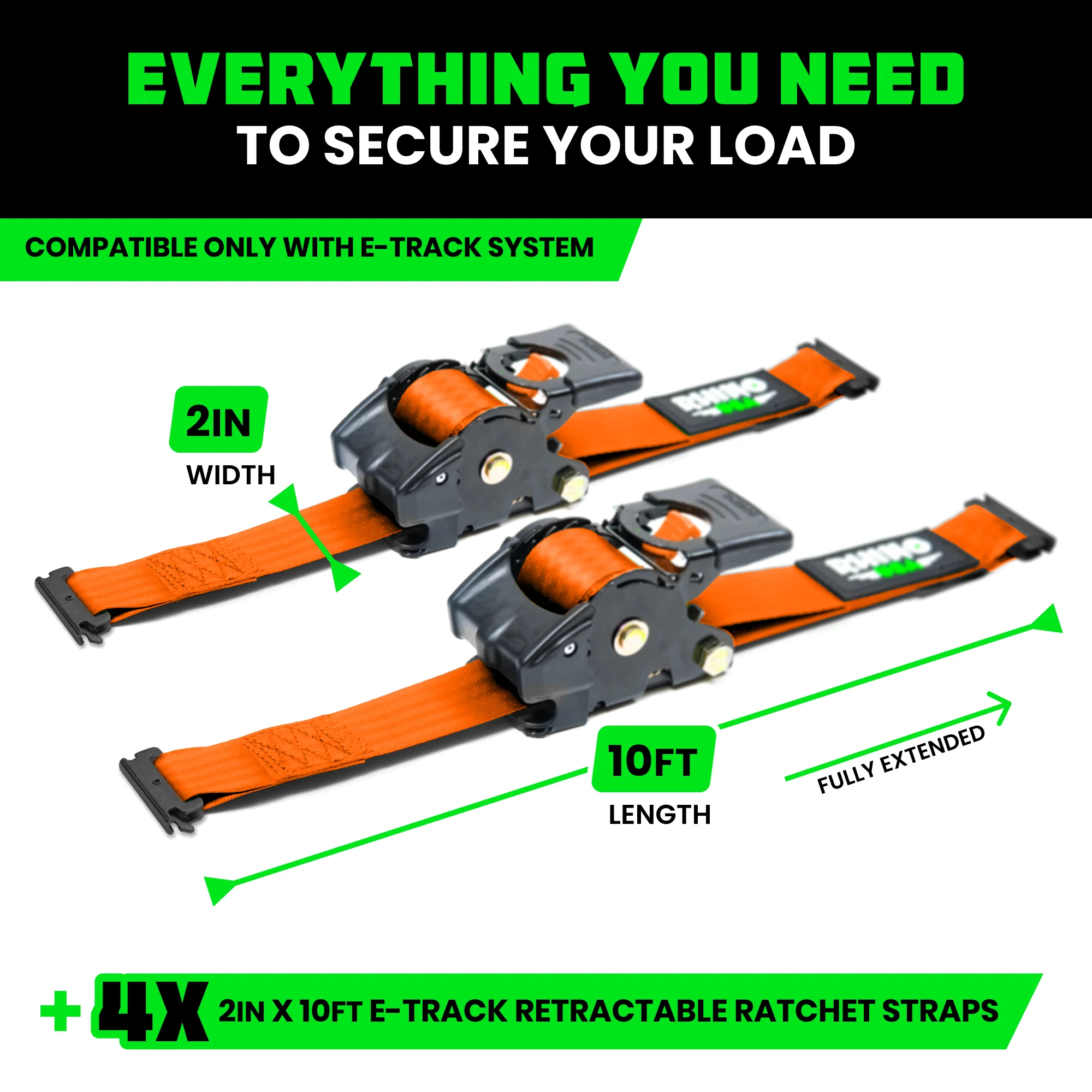 2" x 10' Retractable E-Track Ratchet Straps - Image 83
