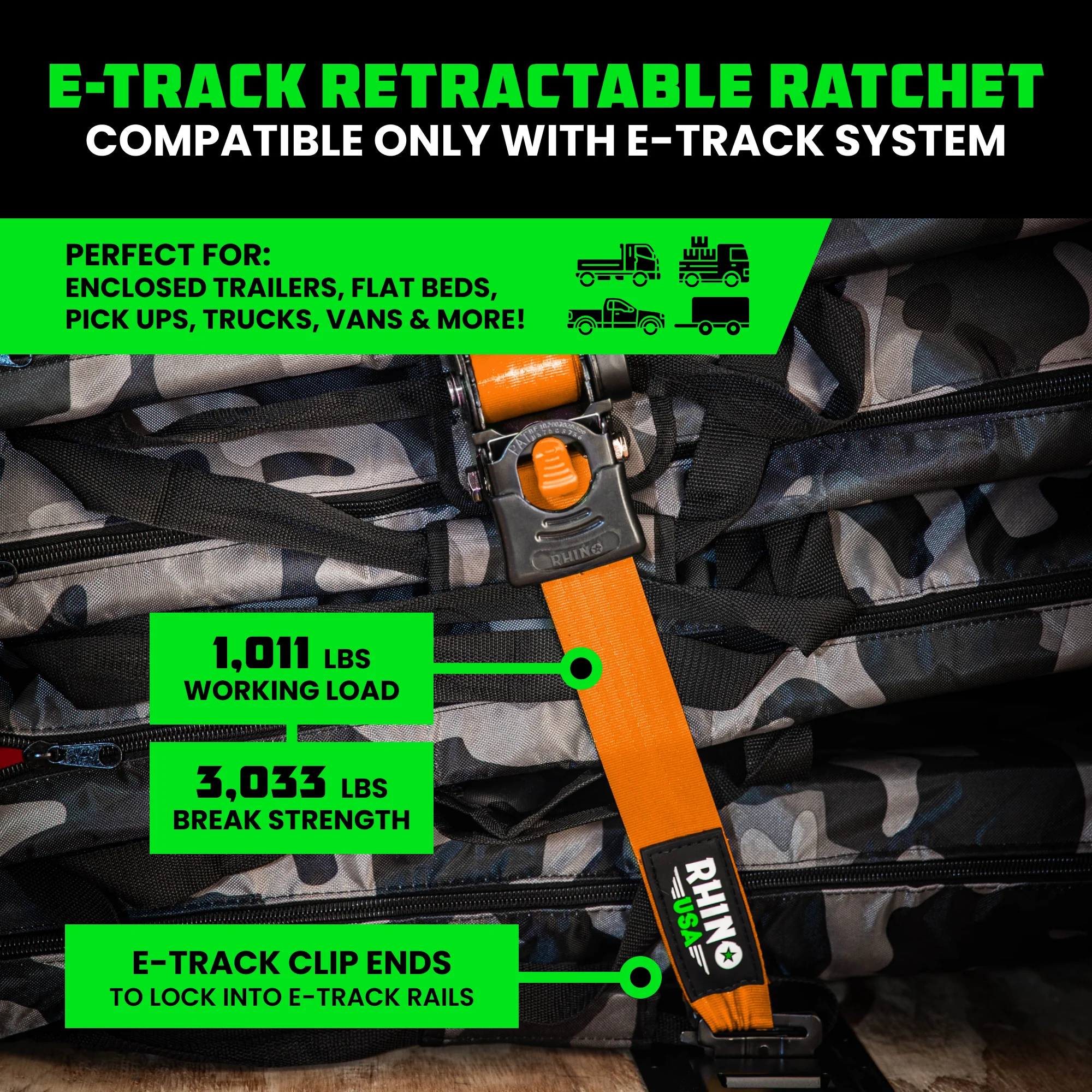 2" x 10' Retractable E-Track Ratchet Straps - Image 89