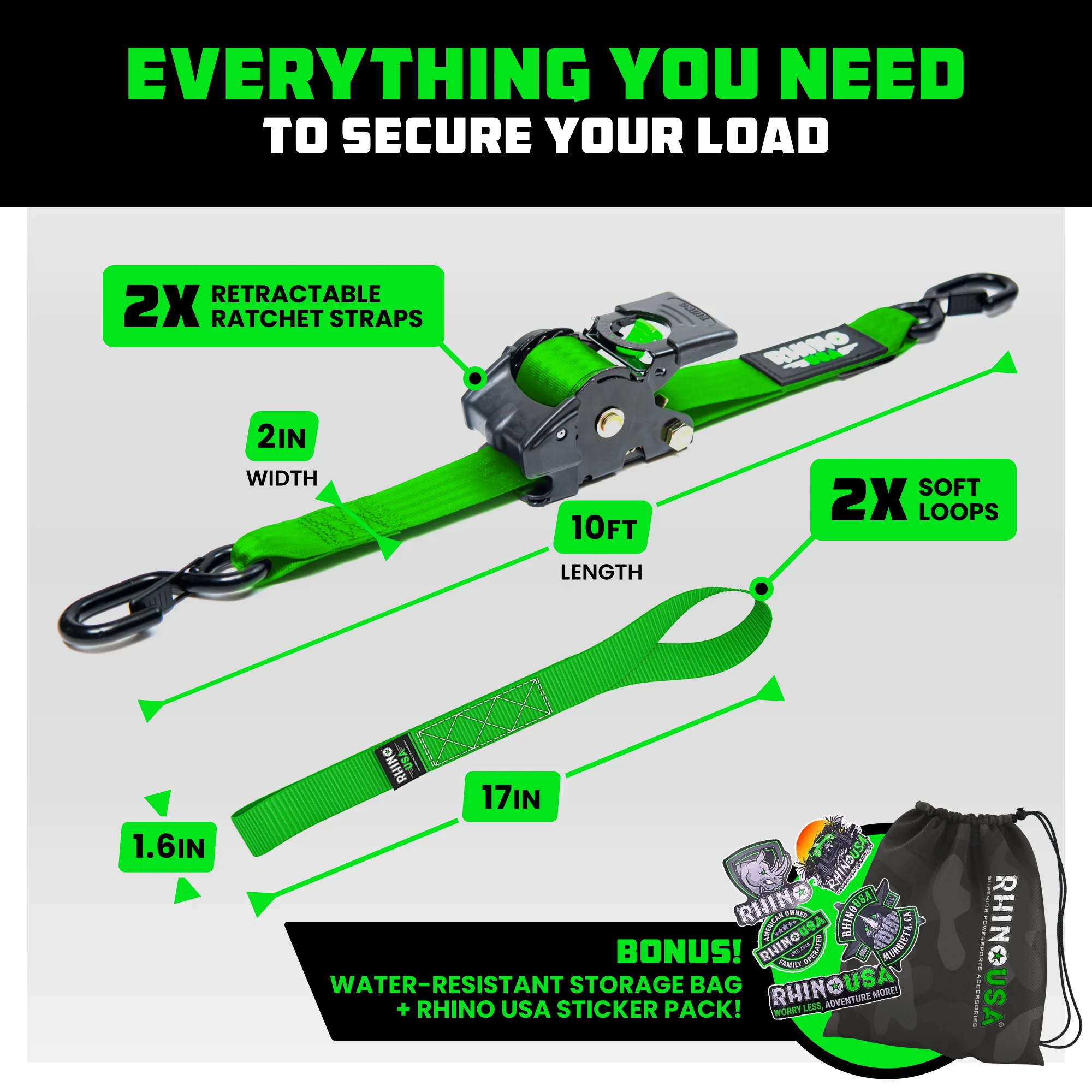 2" x 10' Retractable Ratchet Straps - Image 14