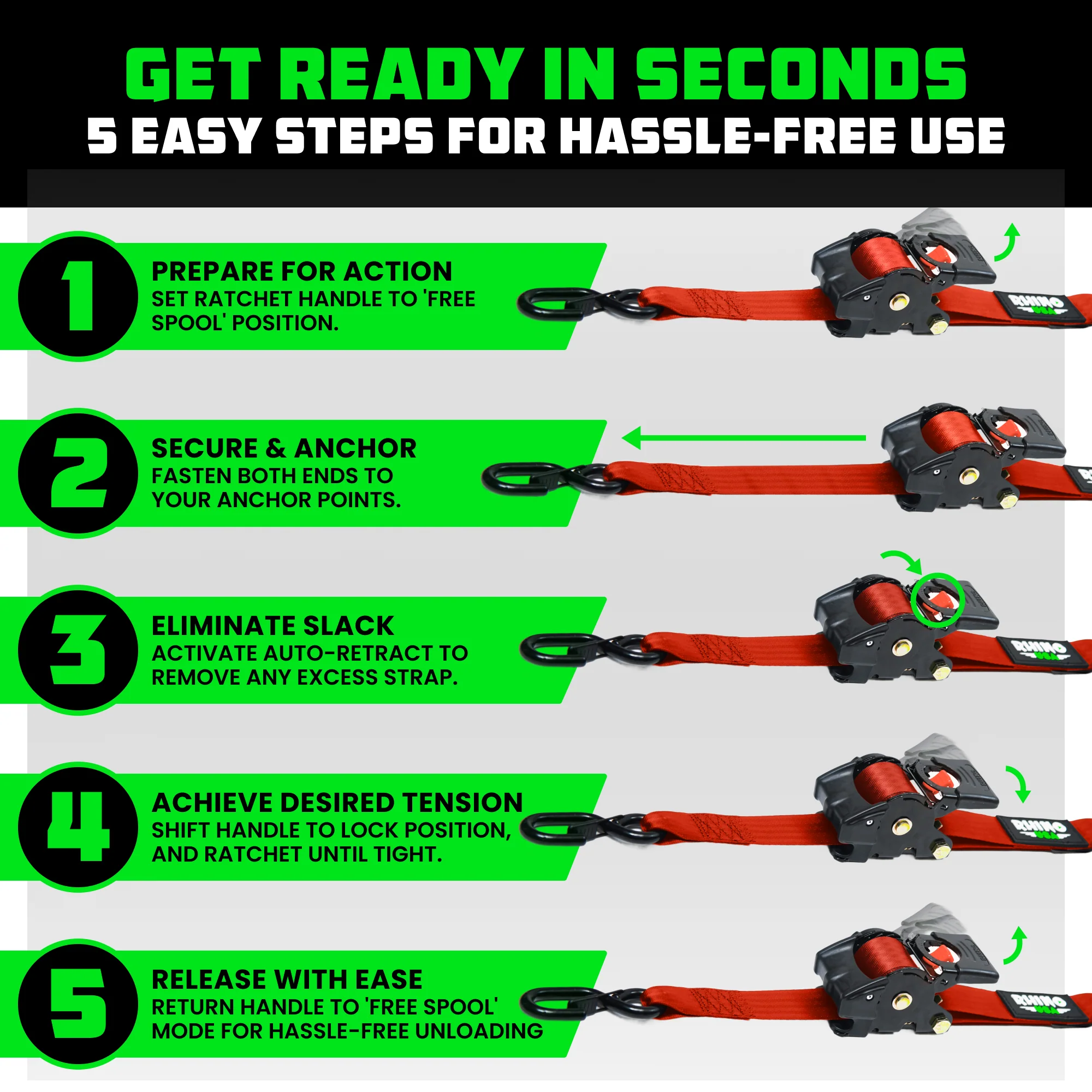 2" x 10' Retractable Ratchet Straps - Image 22