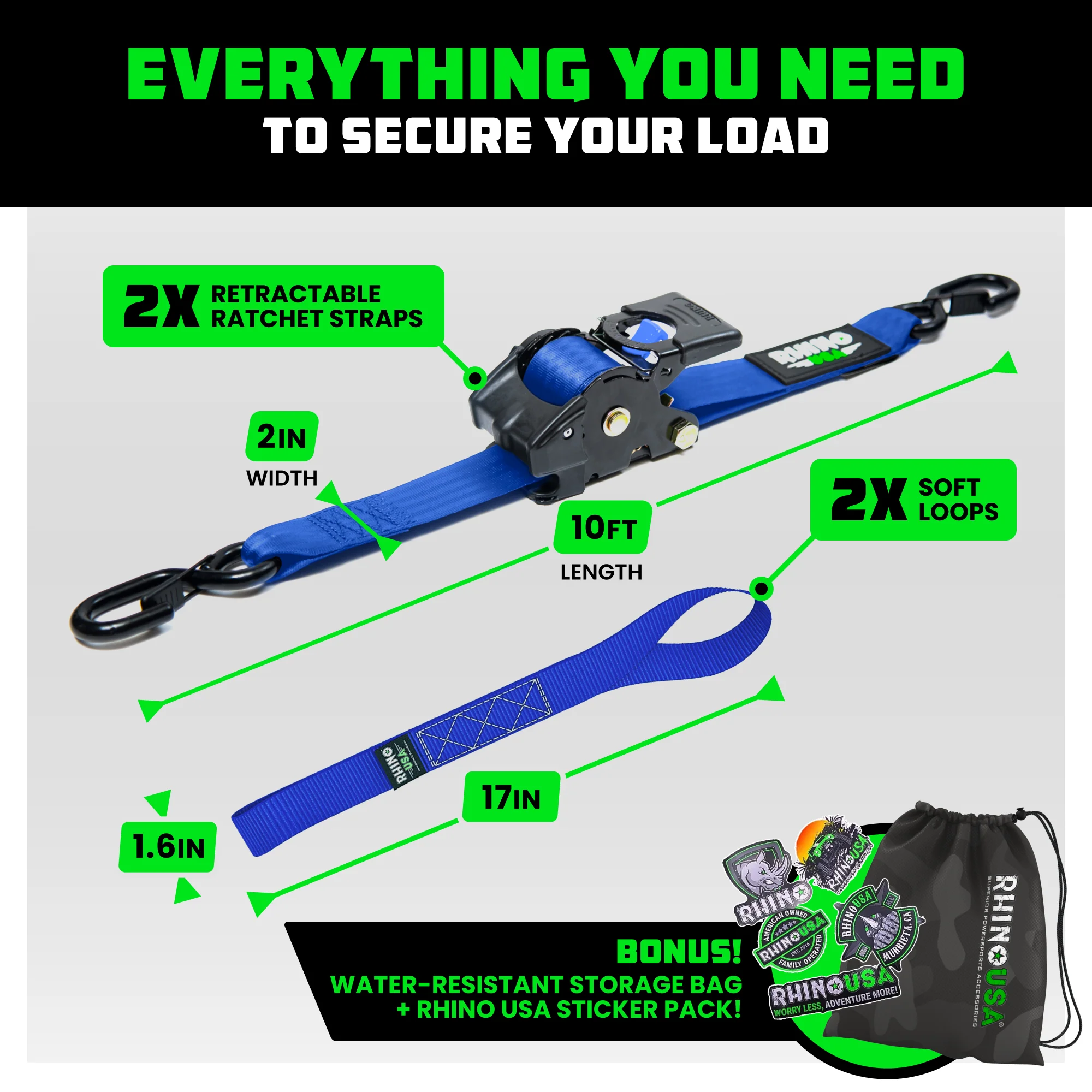 2" x 10' Retractable Ratchet Straps - Image 29