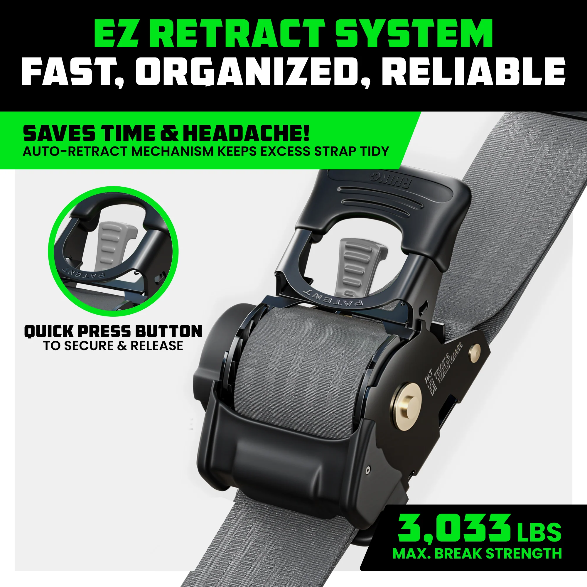 2" x 10' Retractable Ratchet Straps - Image 33