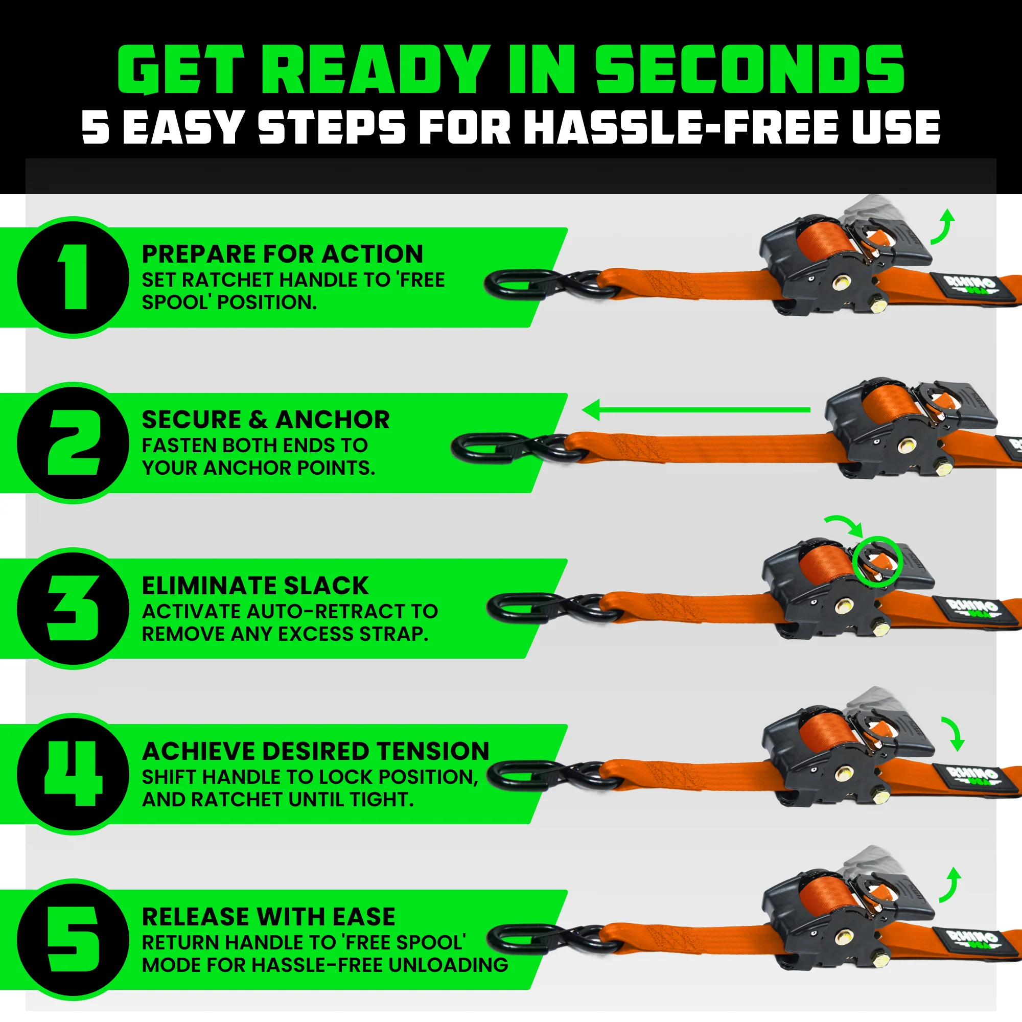 2" x 10' Retractable Ratchet Straps - Image 87
