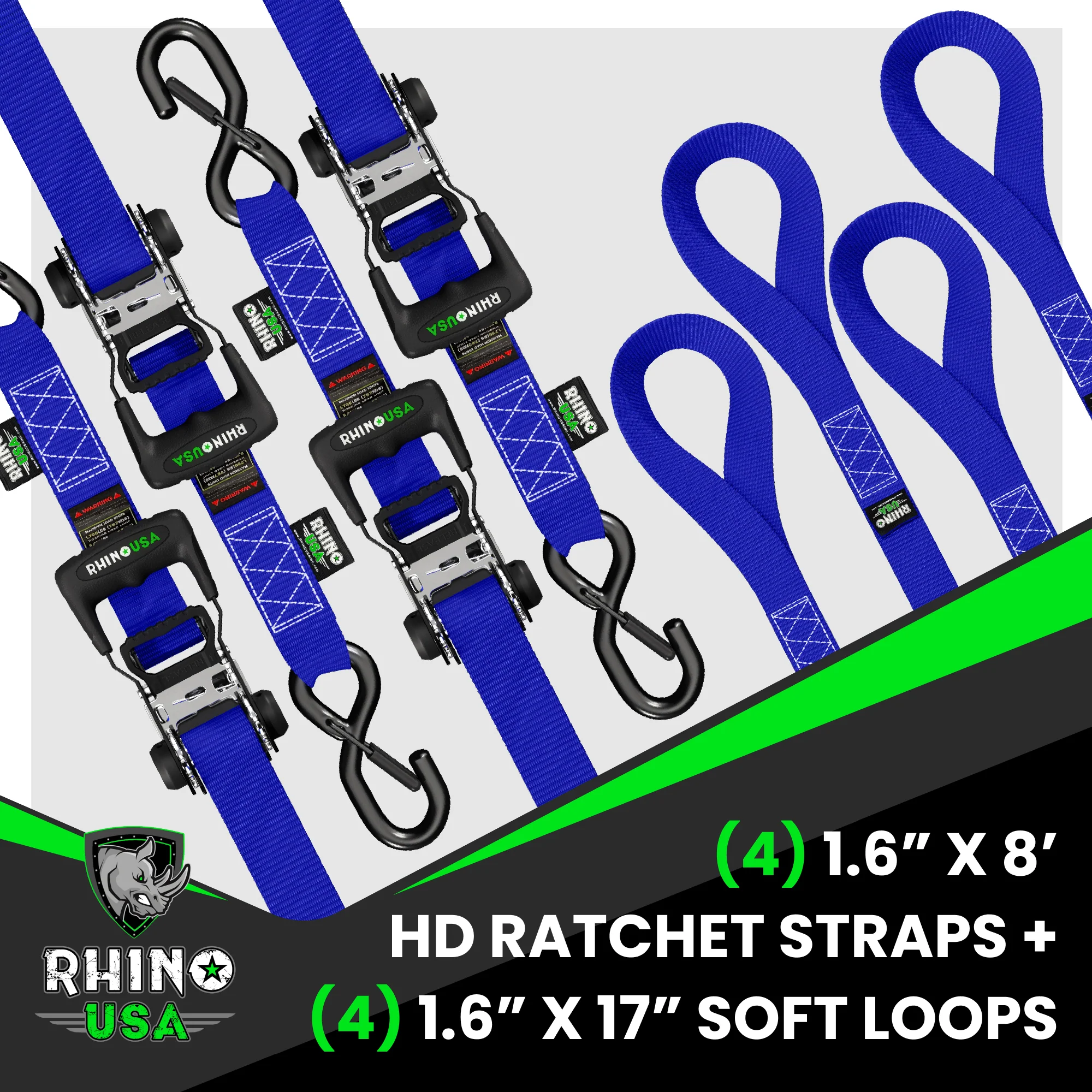 1.6" x 8' HD Ratchet Tie-Down Set (4-Pack) - Image 26