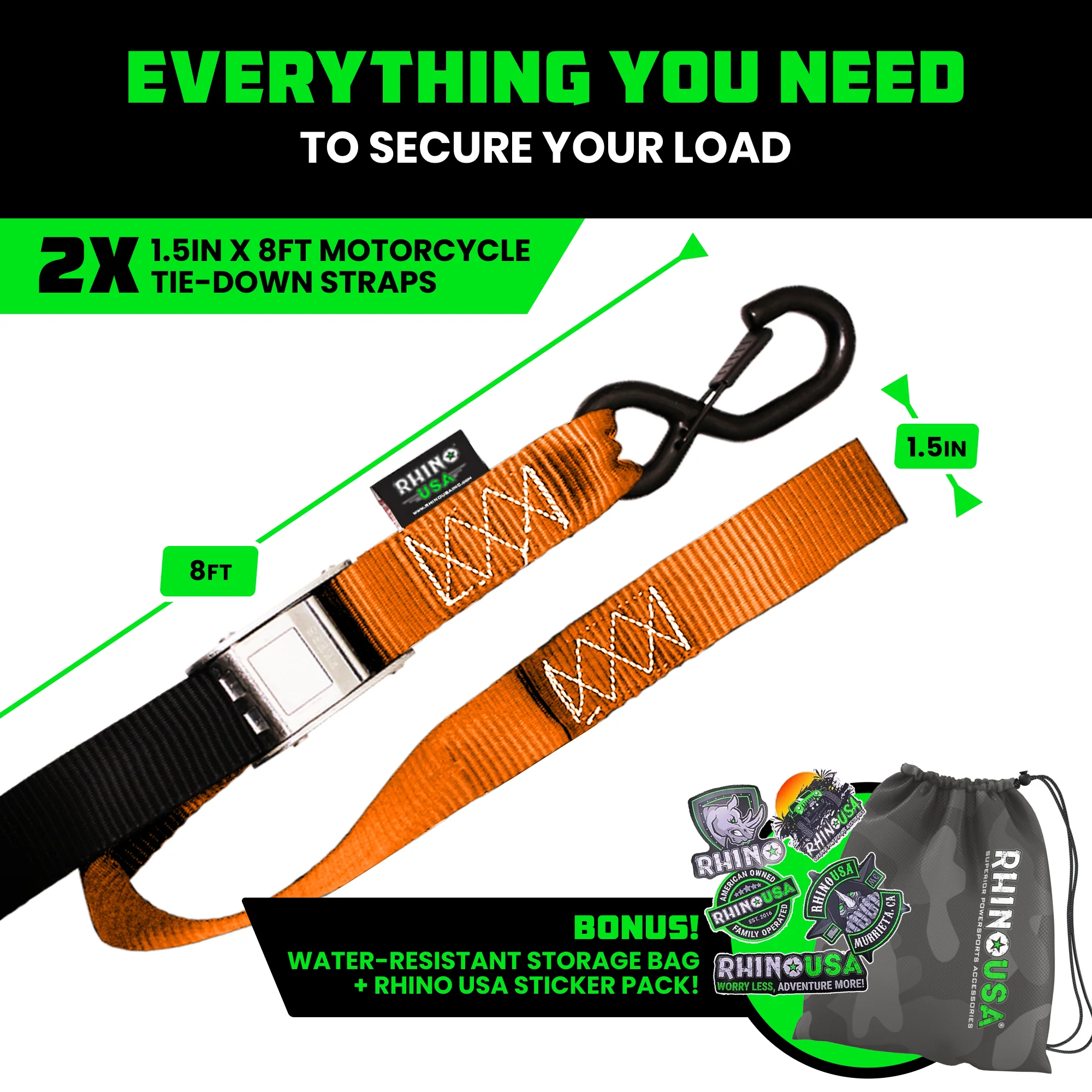 1.5" x 8' Cambuckle Tie-Down Straps (2-Pack) - Image 23